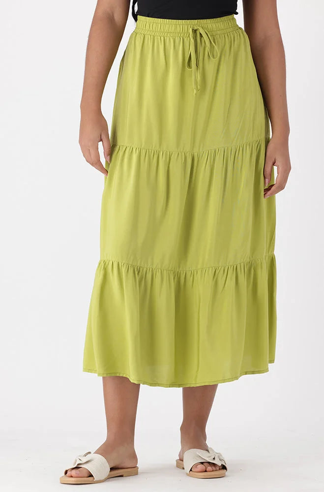 Dunns Clothing Anya Tiered Maxi Skirt 152489 Green R199