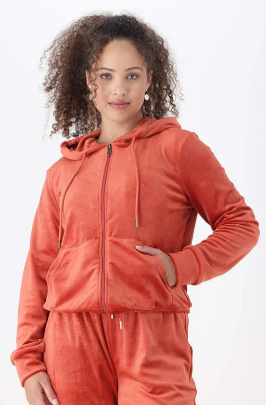 Dunns Clothing Britney Velour Zip Tru Hoodie 145733 Orange R279