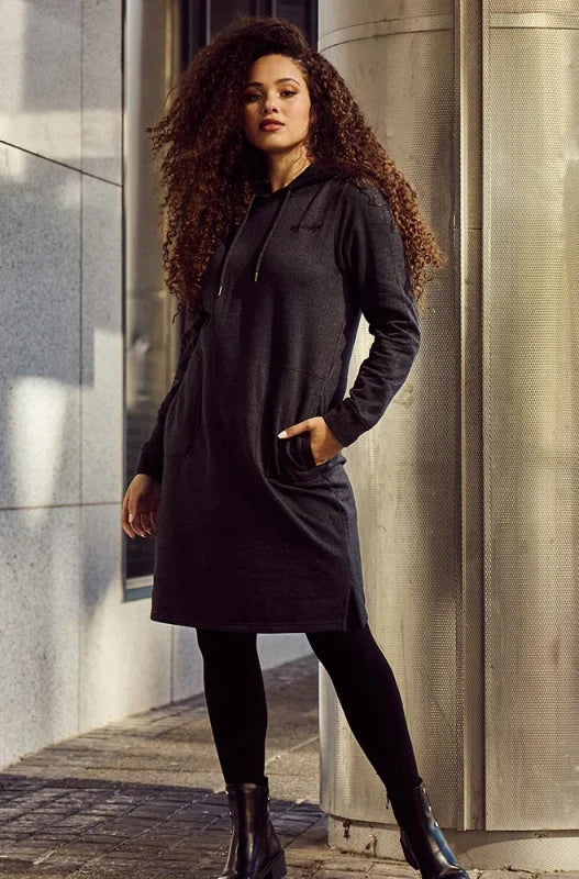 Dunns Clothing Liz Hoodie Fleece Dress 146320 Charcoal Mel R299