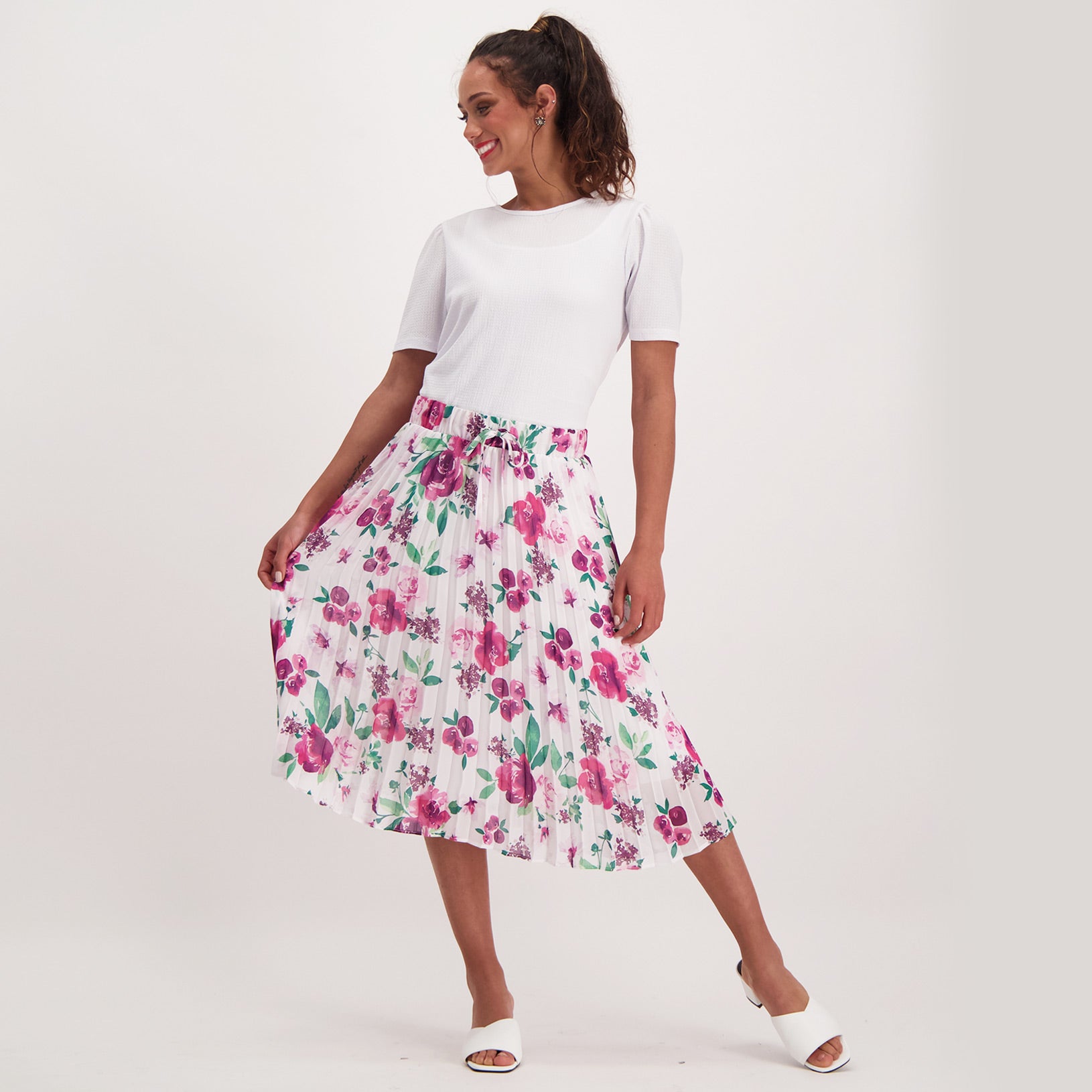 Dunns Clothing | Iris Floral Pleated Skirt _ 140851 _ Multi | R299