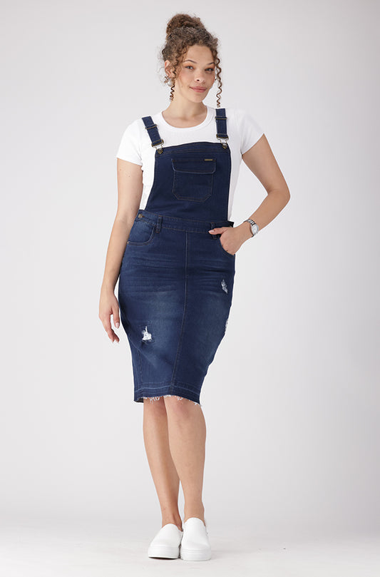 AMARI DUNGAREE DRESS_ 153972 _ Dark Wash