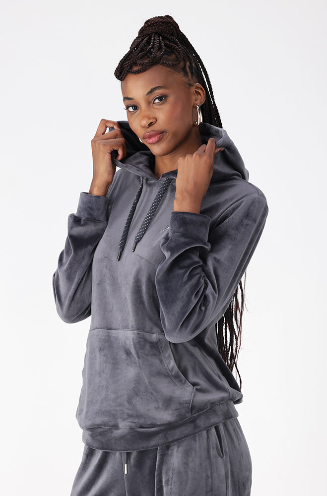 BRITNEY VELOUR HOODIE _ 156121 _ Charcoal