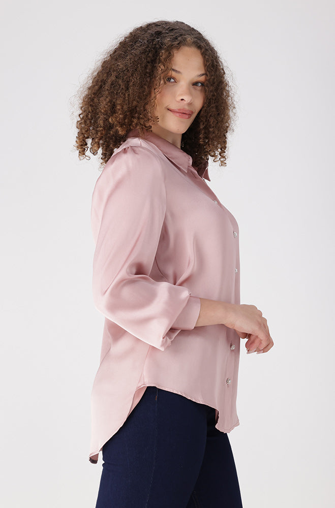 Lilly Satin Button Down Shirt _ 156233 _ Pink