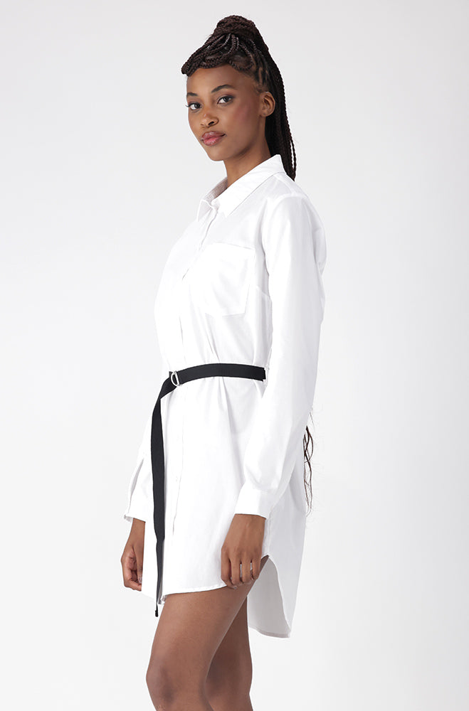 Mia Belted Shirt Dress _ 156443 _ White