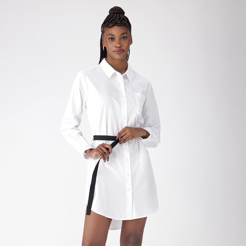 Mia Belted Shirt Dress _ 156443 _ White