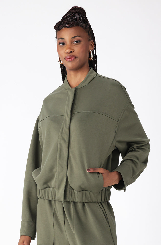 Sofia Soft Touch Scuba Bomber Top _ 156905 _ Fatigue