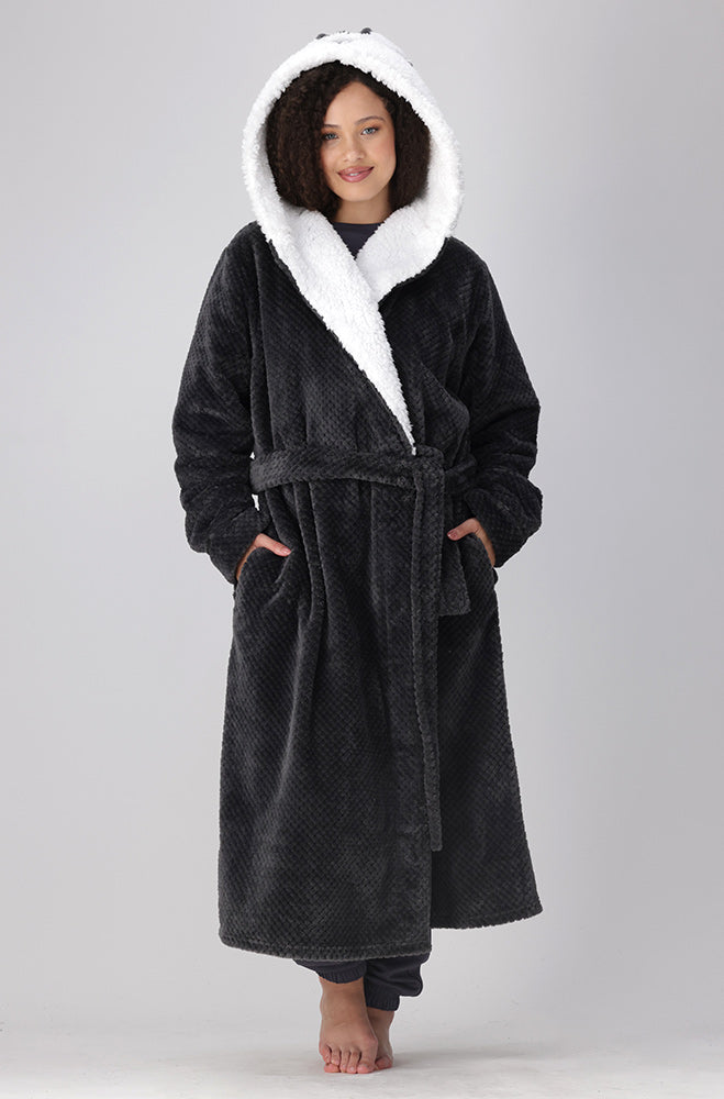 Koala Face Hooded Wrap Gown _ 158319 _ Charcoal