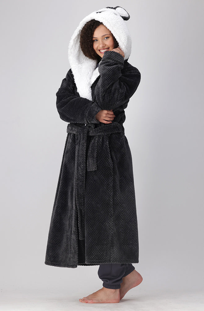 Koala Face Hooded Wrap Gown _ 158319 _ Charcoal