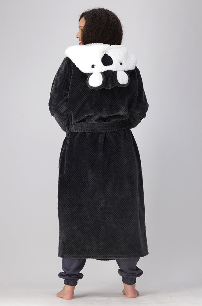 Koala Face Hooded Wrap Gown _ 158319 _ Charcoal