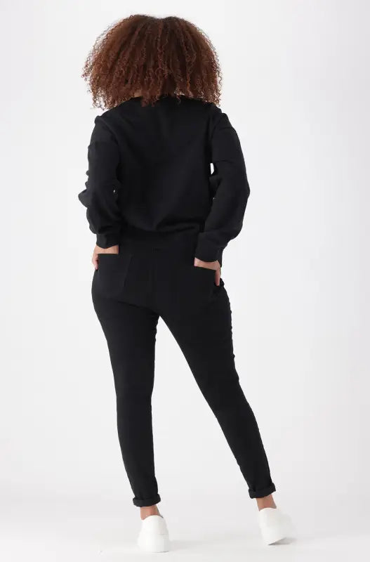 Dunns Clothing | Ladies | Alexis Fleece Crew Neck Top _ 145445 Black