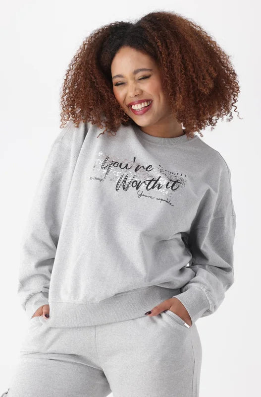 Dunns Clothing | Alexis Fleece Crew Neck Top _ 145457 _ Grey Mel | R279