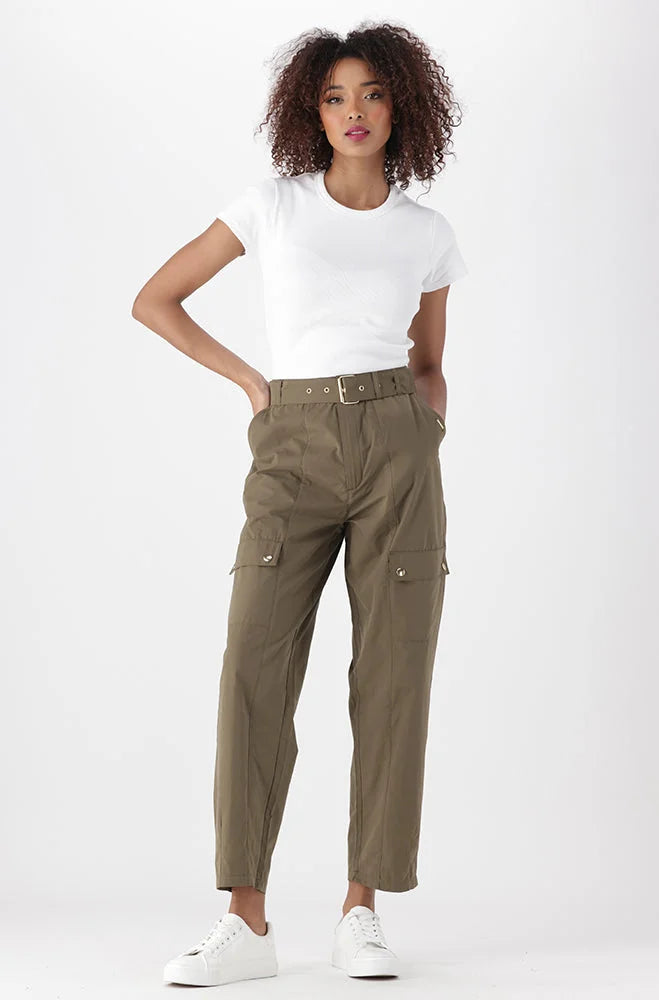 Dunns Clothing | Ladies | ARIA BELTED CARGO PANTS _ 151476 Fatigue