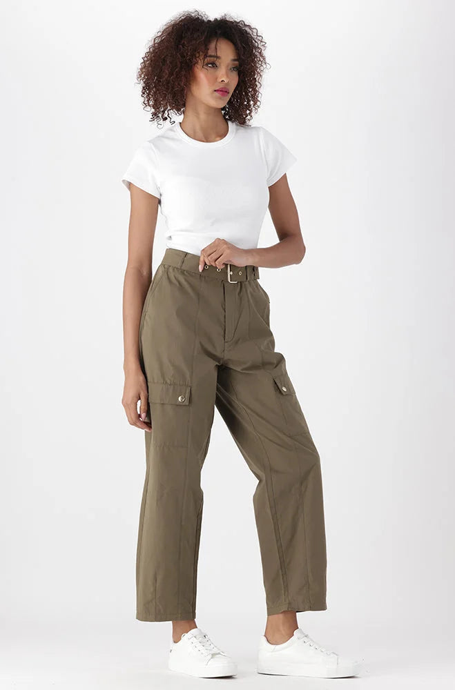 Dunns Clothing | Ladies | ARIA BELTED CARGO PANTS _ 151476 Fatigue