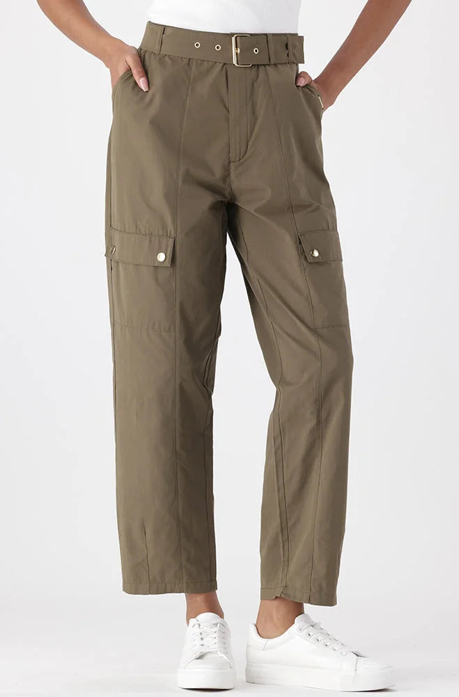 Dunns Clothing | Ladies | ARIA BELTED CARGO PANTS _ 151476 Fatigue