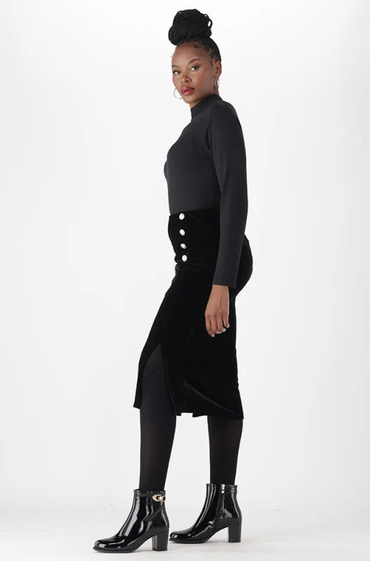 Dunns Clothing | Aria Button Detail Velour Pencil Skirt _ 148748 ...