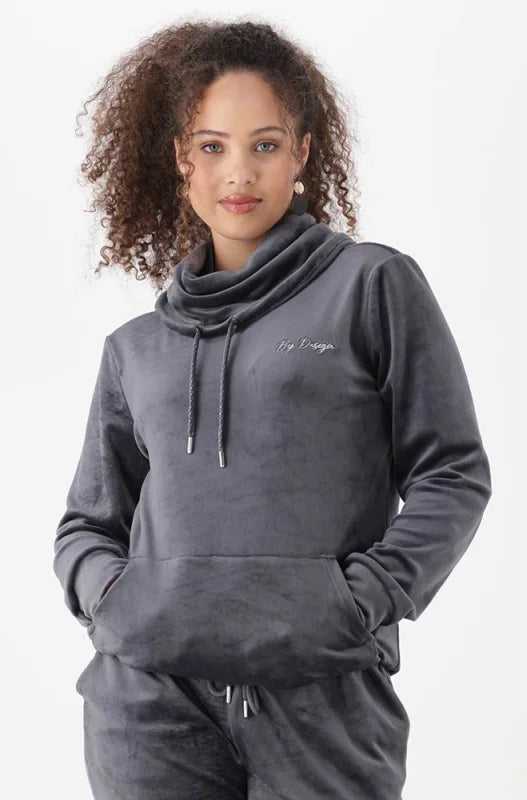 Dunns Clothing | Britney Velour Hoodie _ 145734 _ Grey | R279