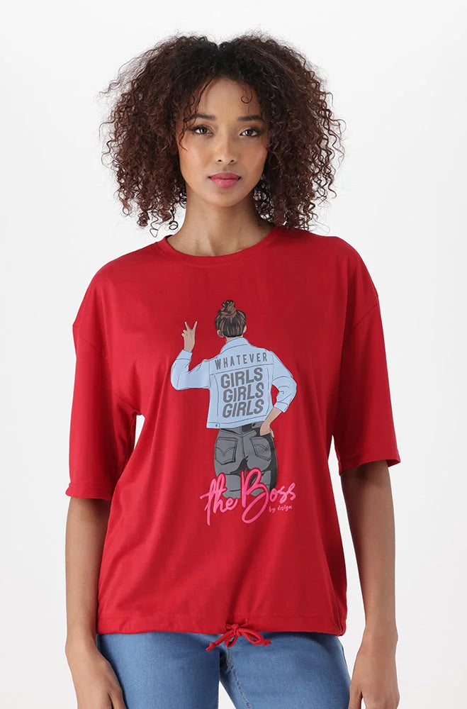 Dunns Clothing | Ladies | CARLIE DRAWCORD GRAPHIC TEE _ 151605 Red