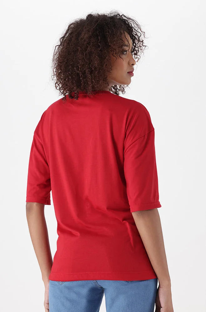 Dunns Clothing | Ladies | CARLIE DRAWCORD GRAPHIC TEE _ 151605 Red