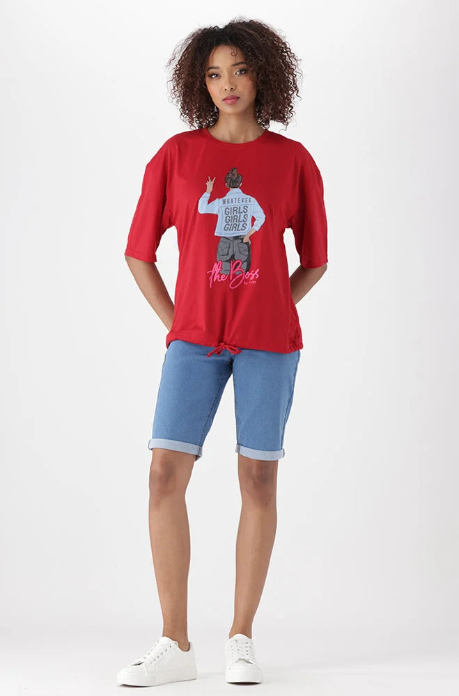 Dunns Clothing | Ladies | CARLIE DRAWCORD GRAPHIC TEE _ 151605 Red