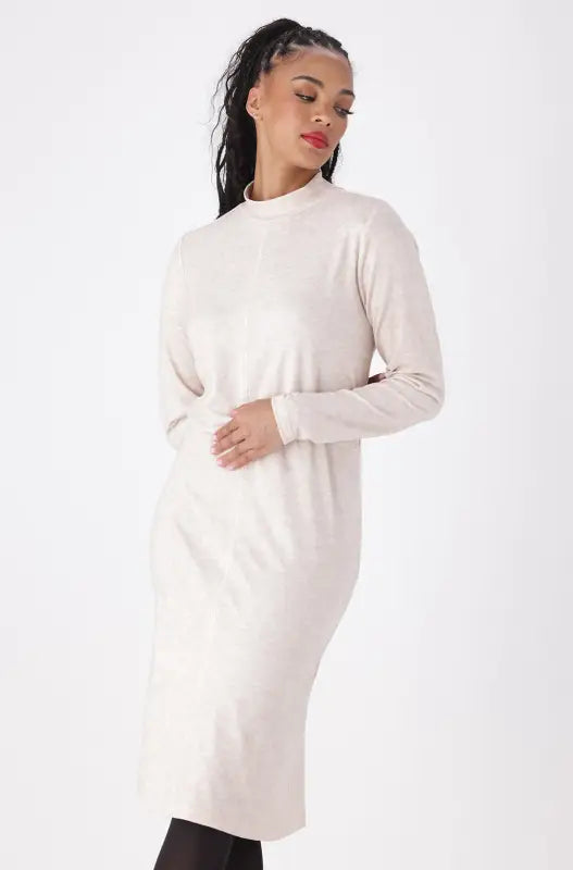Dunns Clothing | Ladies | Gia Exposed Seam Turtle Neck Dress _ 148647 Oatmeal