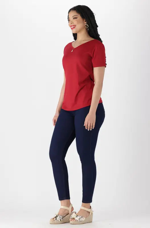 Dunns Clothing | Ladies | Grace V Neck Tee _ 141318 Red