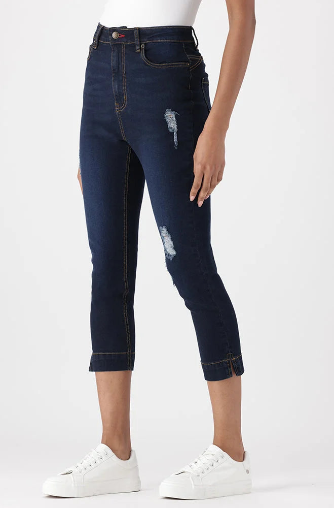 Dunns Clothing | Ladies | LARA HIGH RISE CROPPED DENIM _ 151395 Dark Wash