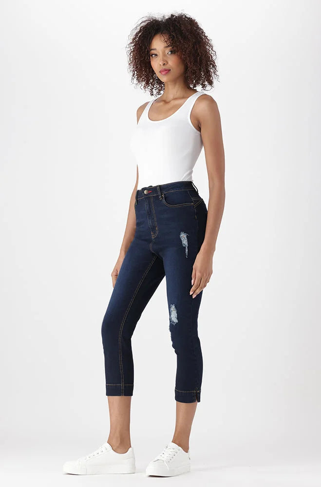 Dunns Clothing | Ladies | LARA HIGH RISE CROPPED DENIM _ 151395 Dark Wash