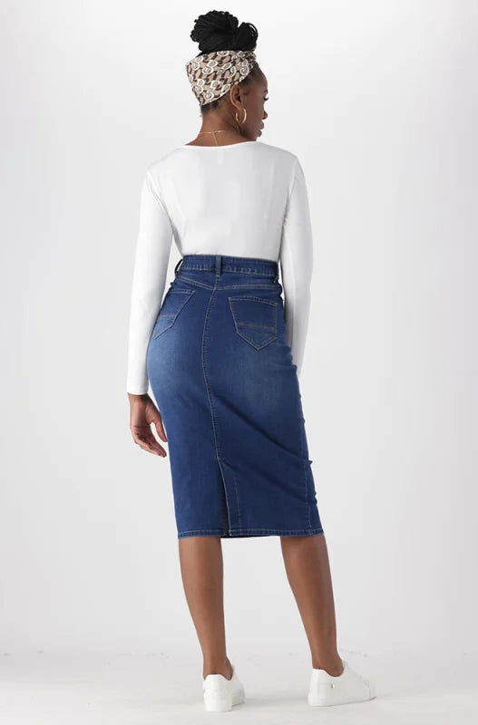 Mid length denim skirts long sleeve hotsell