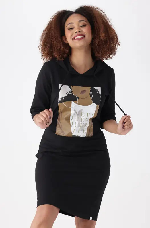 Dunns Clothing | Ladies | Koko Three Quarter Sleeve Printed Dress _ 148401 Black