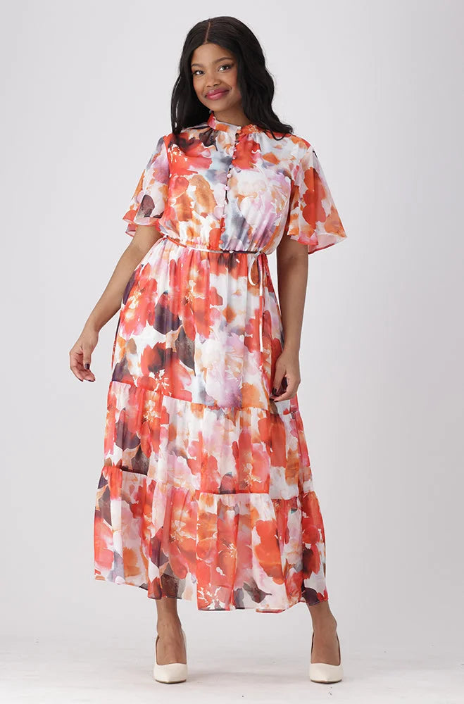 Dunns Clothing | Ladies | Lenora Floral Chiffon Dress _ 154181 Multi