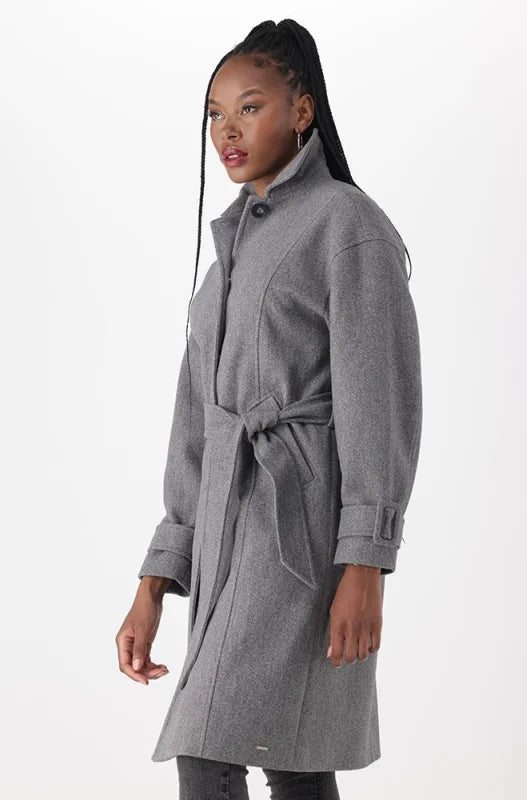 Dunns Clothing | Lisa Belted Melton Coat _ 144941 _ Grey Mel | R599