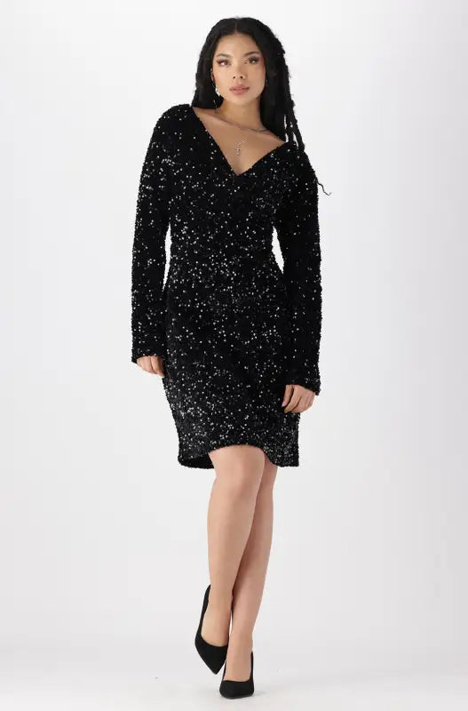 Dunns Clothing | Ladies | Lola Sequence Wrap Dress _ 144122 Black