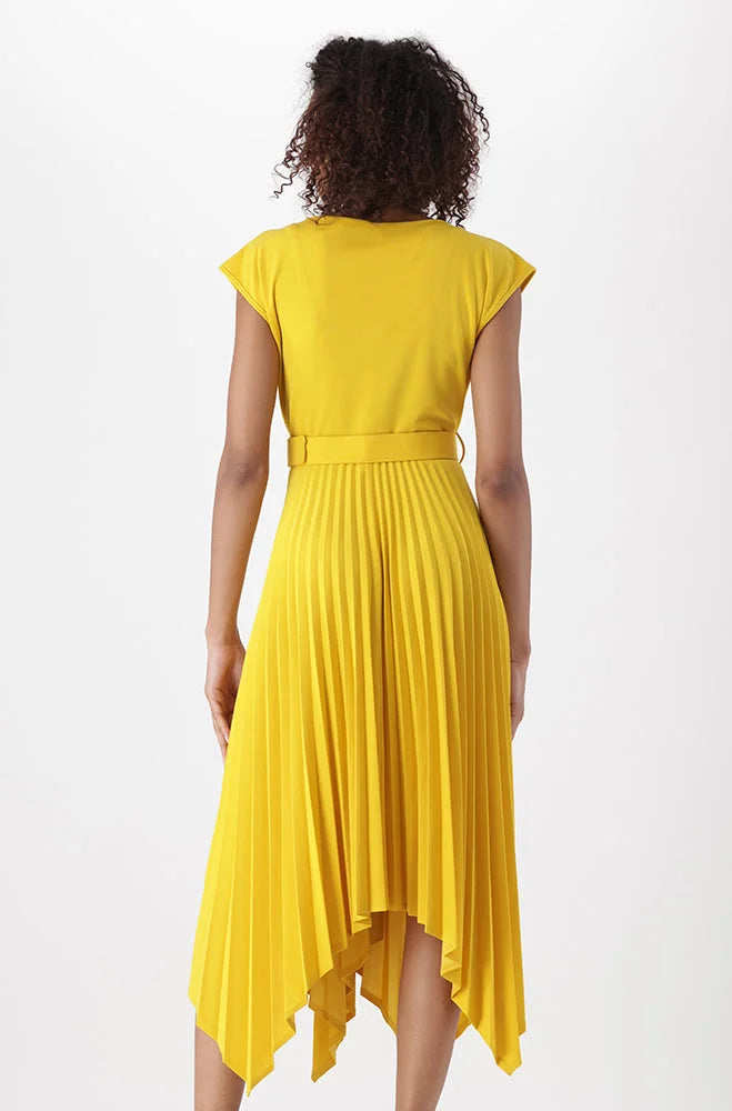 Dunns Clothing | Ladies | Madina Belted Pleated Dress _ 151284 Yellow