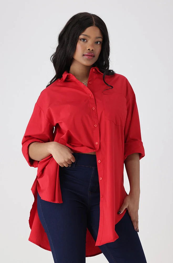 Dunns Clothing | Ladies | MIA BOYFRIEND SHIRT _ Red