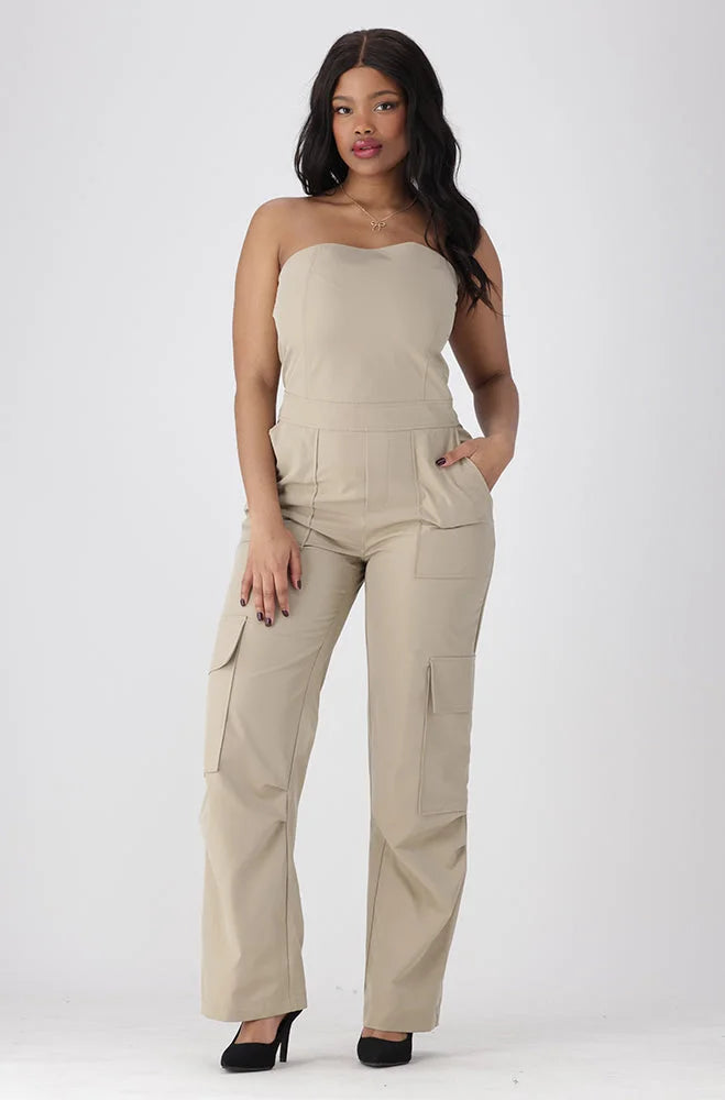 Dunns Clothing | Ladies | Sienna Boobtube Jumpsuit _ 151610 Beige