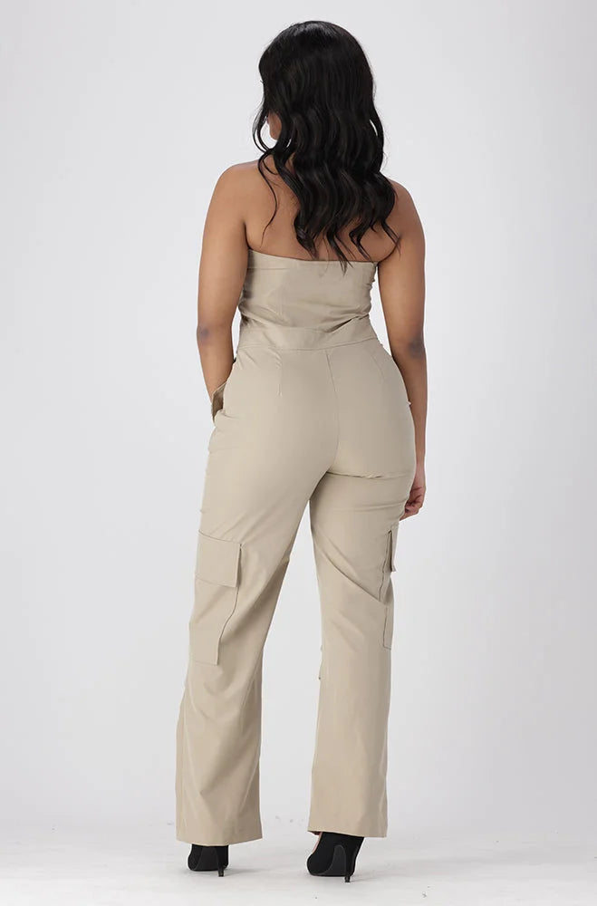 Dunns Clothing | Ladies | Sienna Boobtube Jumpsuit _ 151610 Beige