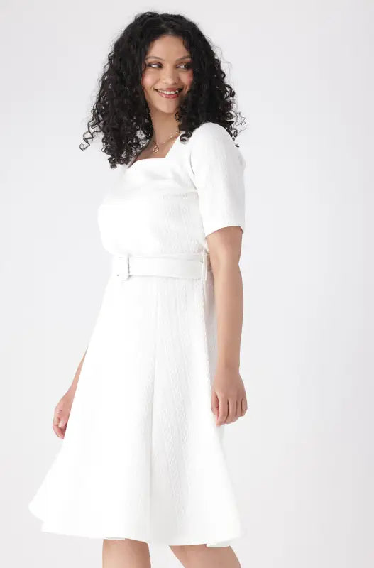 Dunns Clothing | Stefani Belted Fit And Flare Dress _ 145009 _ Milk | R299