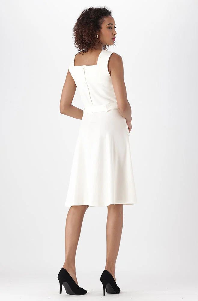 Dunns Clothing | Ladies | STEFANI BELTED FIT AND FLARE DRESS _ 151686 Milk