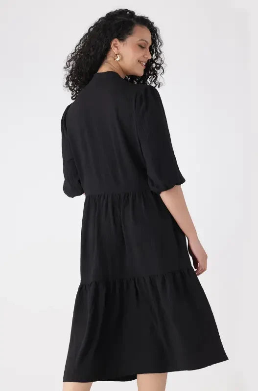 Dunns Clothing | TARA WOVEN PORTOFINO DRESS _ 146063 _ Black | R279