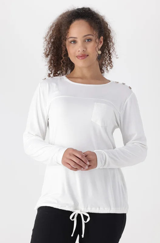 Dunns Clothing | Ladies | Tori Drawcord Top _ 148387 Milk